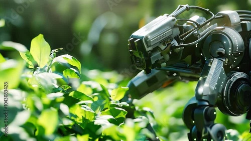 Wallpaper Mural Smart robotic farmer spraying fertilizer on vegetable green plants, Agriculture technology, Farm automation	 Torontodigital.ca