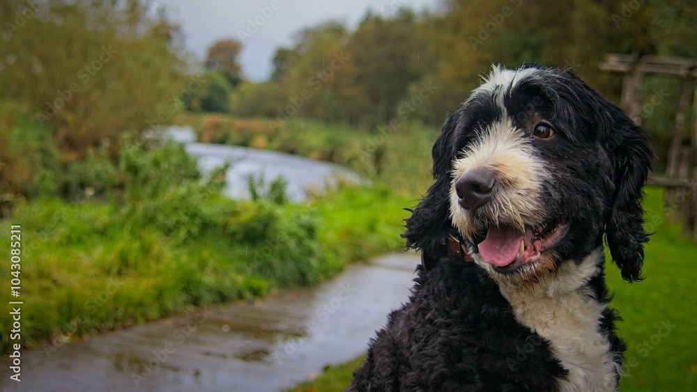 A playful Bernedoodle dog enjoys a sunny day in Broughshane Park, County Antrim. The park’s lush greenery and serene atmosphere provide a perfect backdrop for the dog’s joyful antics. A playful Bernedoodle dog enjoys a sunny day in Broughshane Park, County Antrim. The park’s lush greenery and serene atmosphere provide a perfect backdrop for the dog’s joyful antics.