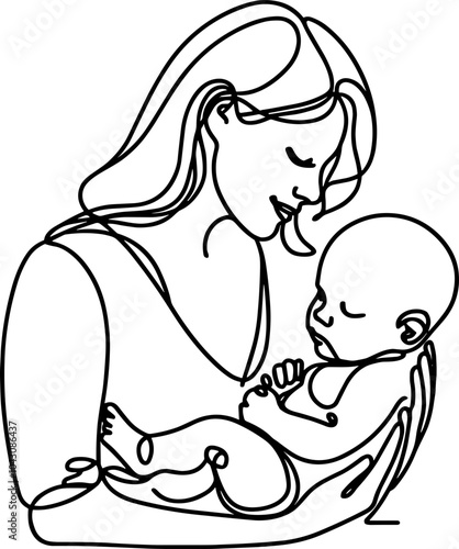 Mother and Baby Abstract Line Hand Drawing Illustration Symbol Element , Abstract Line Drawn for Wallpaper , Canvas , etc .