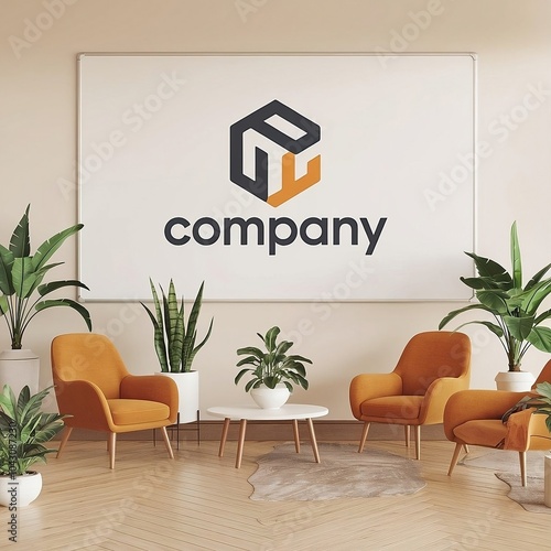 Brand Logo mockup on panel wall with office background