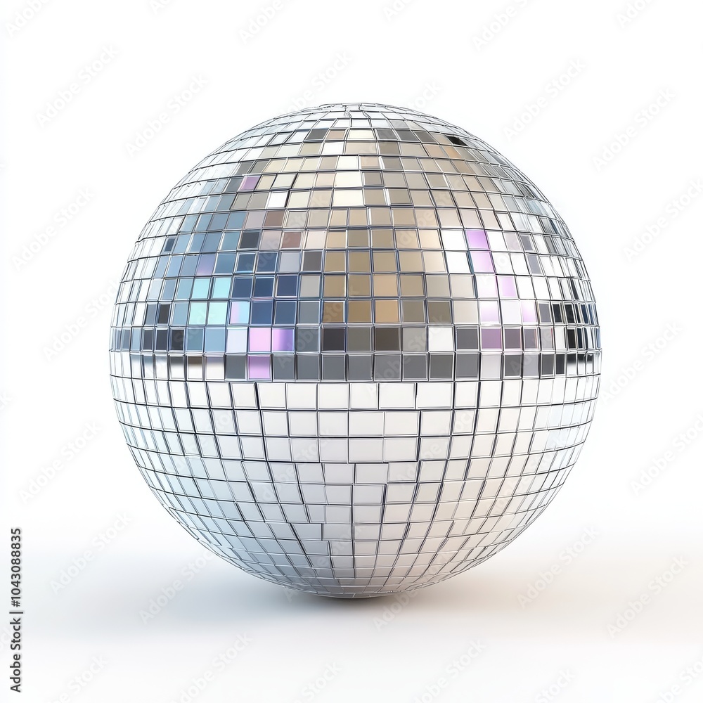 A shiny disco ball reflecting light, isolated on white background, perfect for party, dance, or festive decoration themes A shiny disco ball reflecting light, isolated on white background, perfect for party, dance, or festive decoration themes