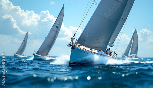 Sailing regatta with multiple boats racing on the ocean