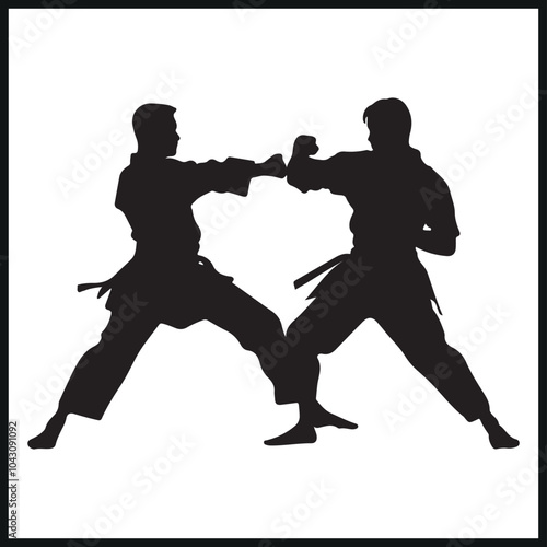 karate silhouettes, martial arts, combats