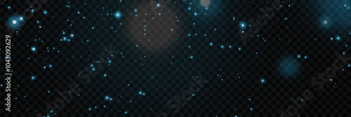 Flying light dust particles and bokeh. On a transparent background.