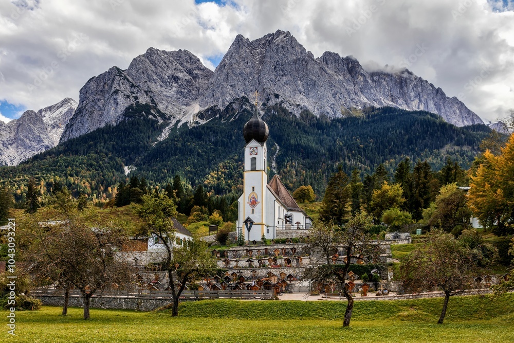 Fototapeta premium Parish church of St. John the Baptist in Grainau, Bavaria, Germany