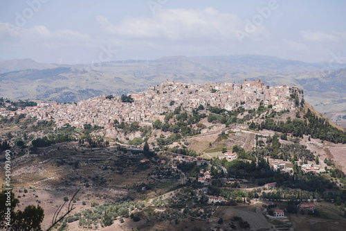 view of the mountains and Calascibetta town in Sicily