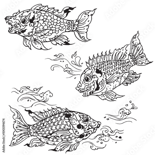 set of devil fish vector for card decoration illustration