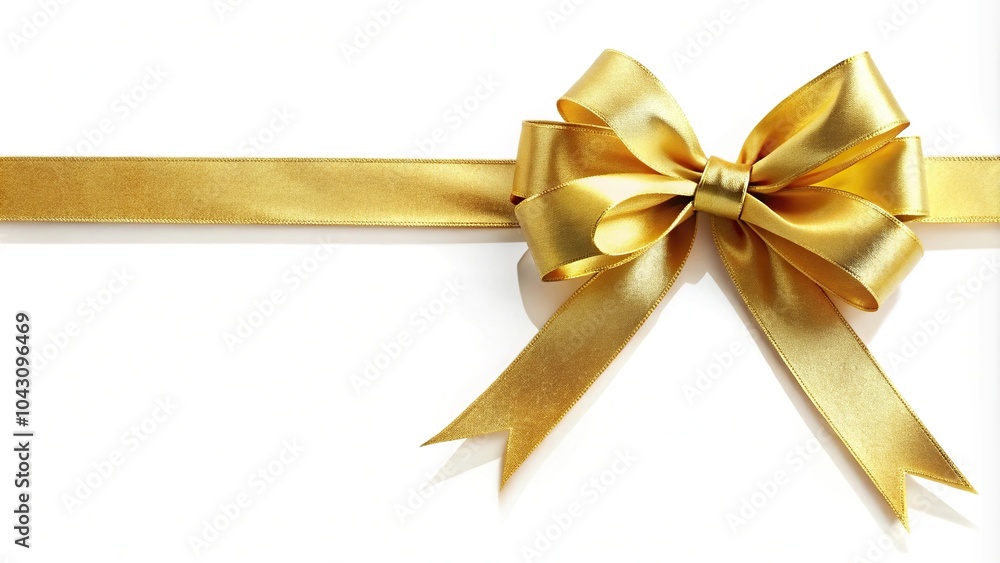 Gold bow corner ribbon on white background reflected Gold bow corner ribbon on white background reflected
