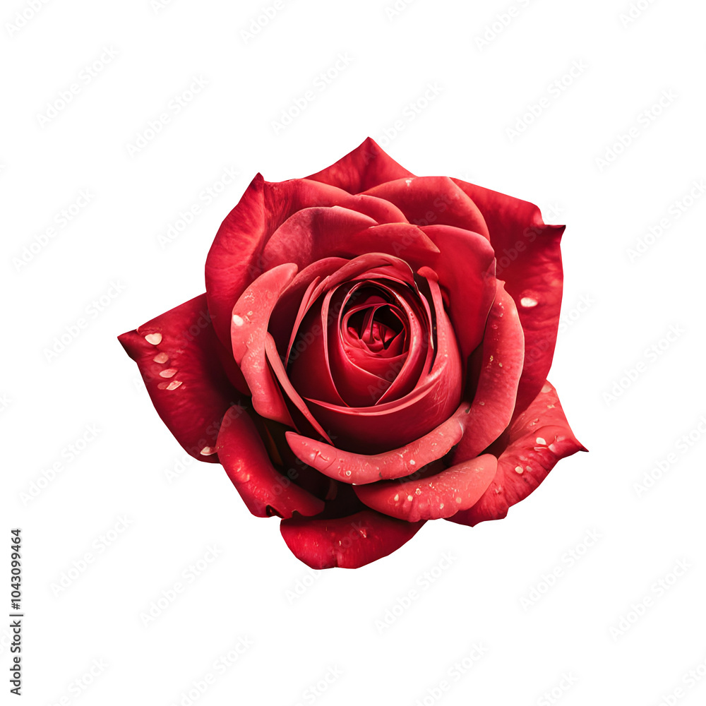 Naklejka premium A vibrant red rose flower viewed from the top, isolated on a transparent or white background.