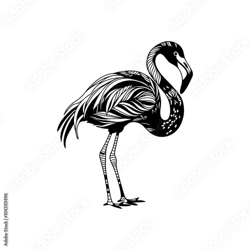 PrintHand drawn flamingo bird in ornate fancy doodle style. Black and white Vector illustration. photo