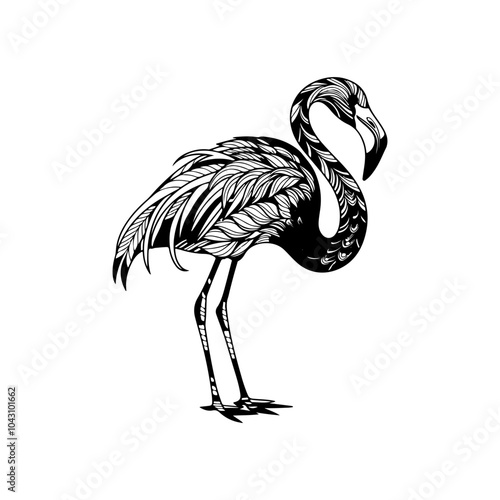 PrintHand drawn flamingo bird in ornate fancy doodle style. Black and white Vector illustration. photo