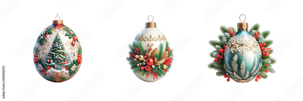 Set of Christmas Egg Ornament, Happy Christmas Day special, isolated over on transparent white background Set of Christmas Egg Ornament, Happy Christmas Day special, isolated over on transparent white background