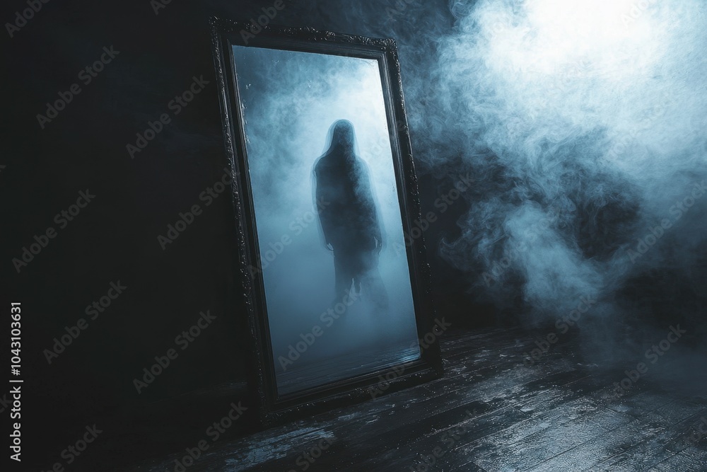 Foto Haunted reflections ghostly encounters in a dark mirror