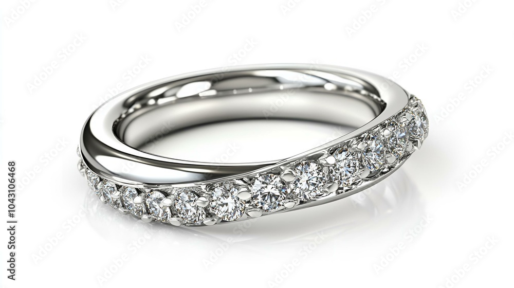 Diamond eternity band with channel setting on neutral background. Diamond eternity band with channel setting on neutral background.