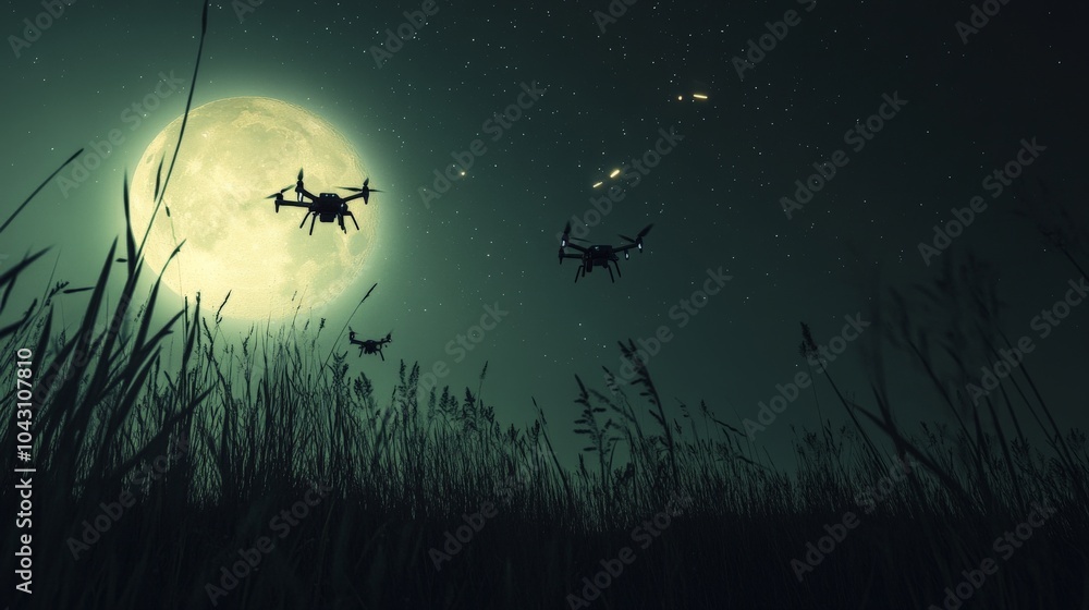 Drones in Moonlit Night Sky Drones in Moonlit Night Sky
