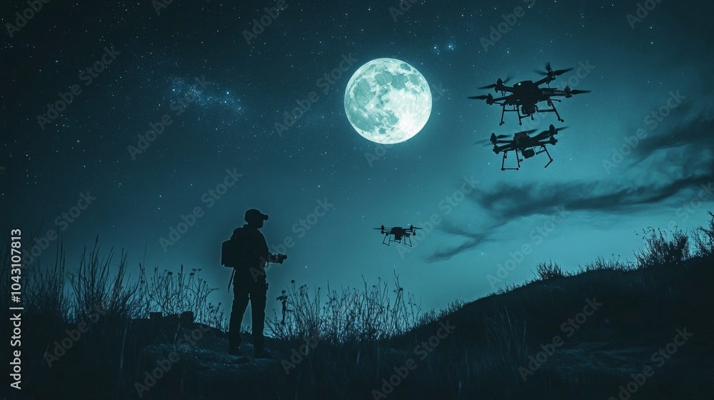 Drone Flight Under Full Moon Drone Flight Under Full Moon