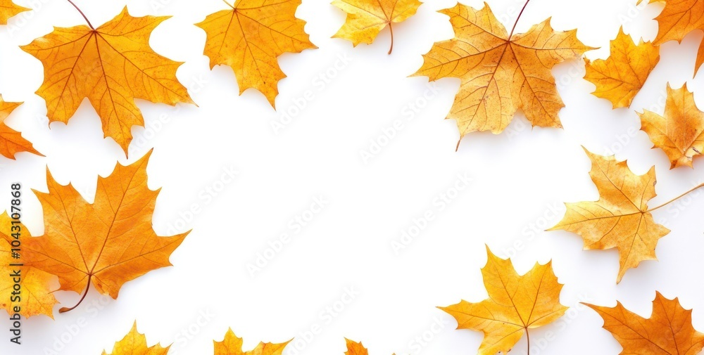 A collection of vibrant orange autumn leaves arranged on a white background. A collection of vibrant orange autumn leaves arranged on a white background.