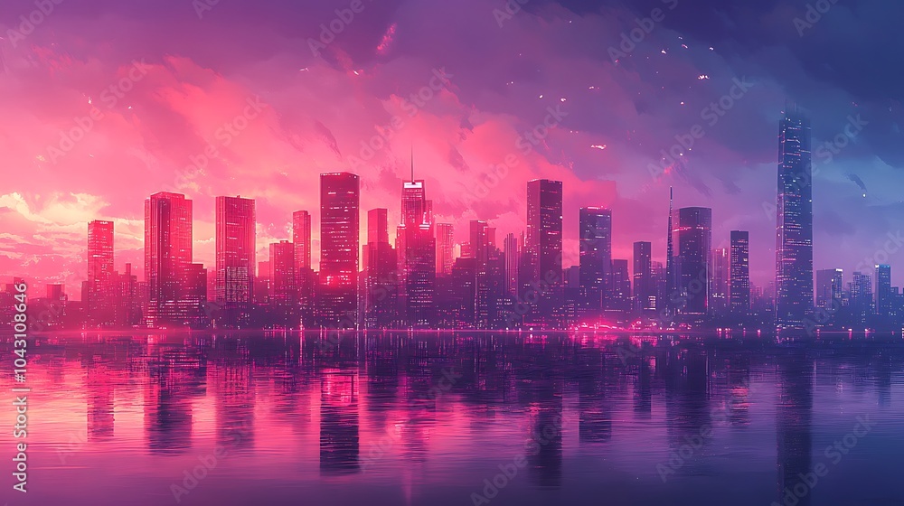 Cityscape at Dusk with Neon Lights Cityscape at Dusk with Neon Lights