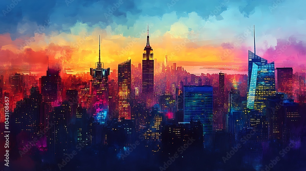 Obraz premium Vibrant Cityscape at Sunset