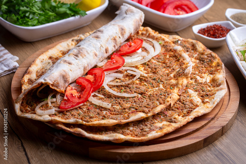 Obraz na płótnie Turkish foods; Turkish pizza - Lahmacun