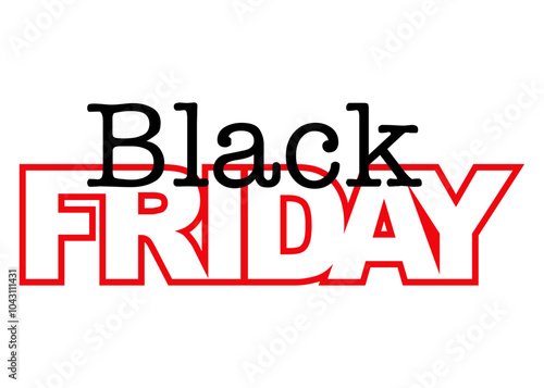 Logo texto Black Friday. Banner con palabra Black con tipografía de máquina de escribir encima palabra Friday con líneas exteriores