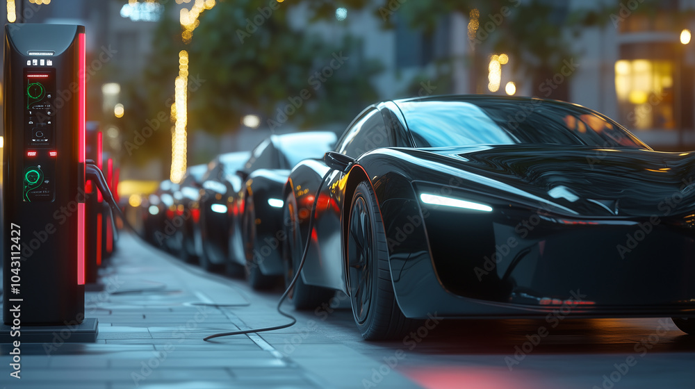 Fototapeta premium Electric vehicles waiting at a charging station