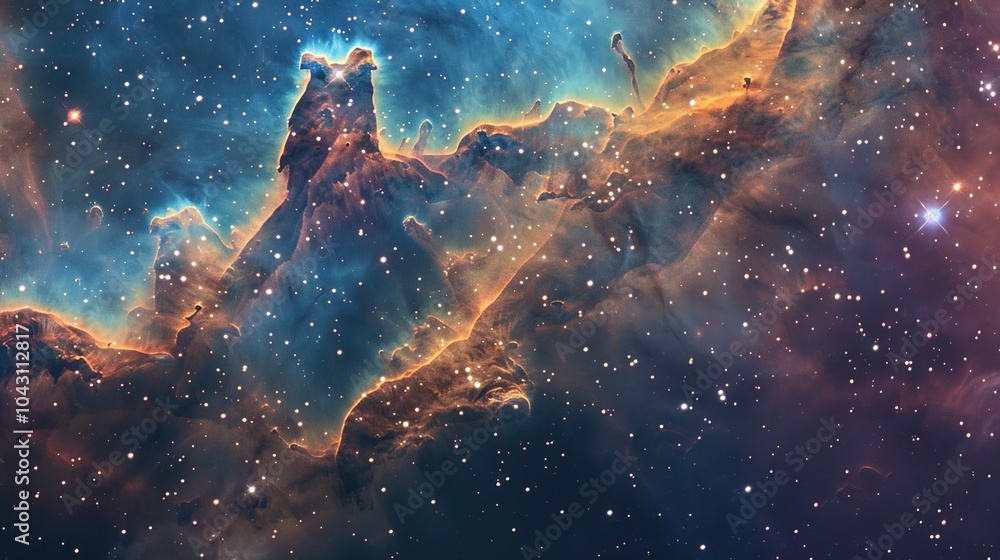 Fototapeta premium Illustration of a space cosmic background of supernova nebula and stars, glowing mysterious universe