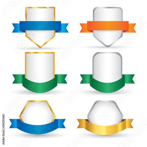 Award Tag Badge Icon Set Colorful Ribbons and Shields for Achievement, Recognition, and Branding