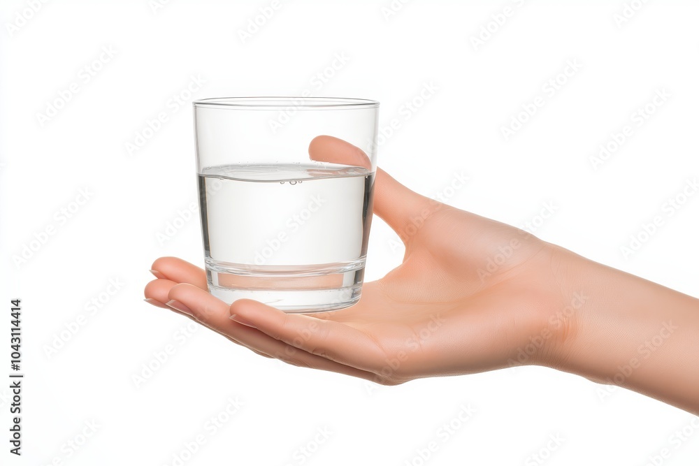 Minimalistic image of a hand holding a water glass with pfas warning, emphasizing safety concerns Minimalistic image of a hand holding a water glass with pfas warning, emphasizing safety concerns