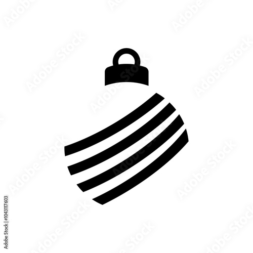 Decoración de Navidad. Logo con silueta de bola de navidad en espacio negativo con líneas en diagonal para tarjetas y felicitaciones