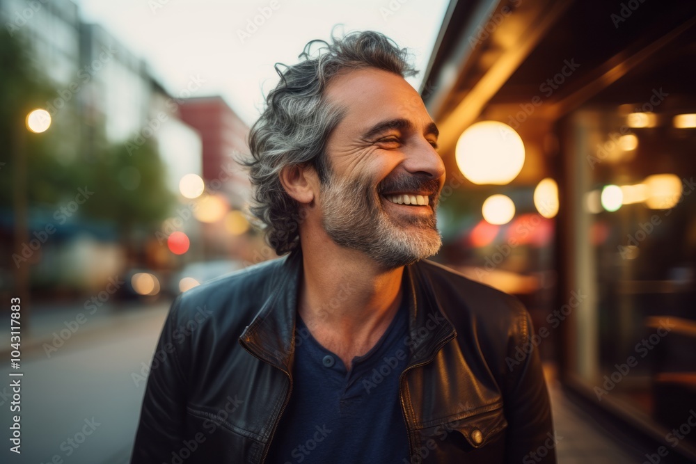Handsome middle aged man with grey hair and beard in the city. Handsome middle aged man with grey hair and beard in the city.