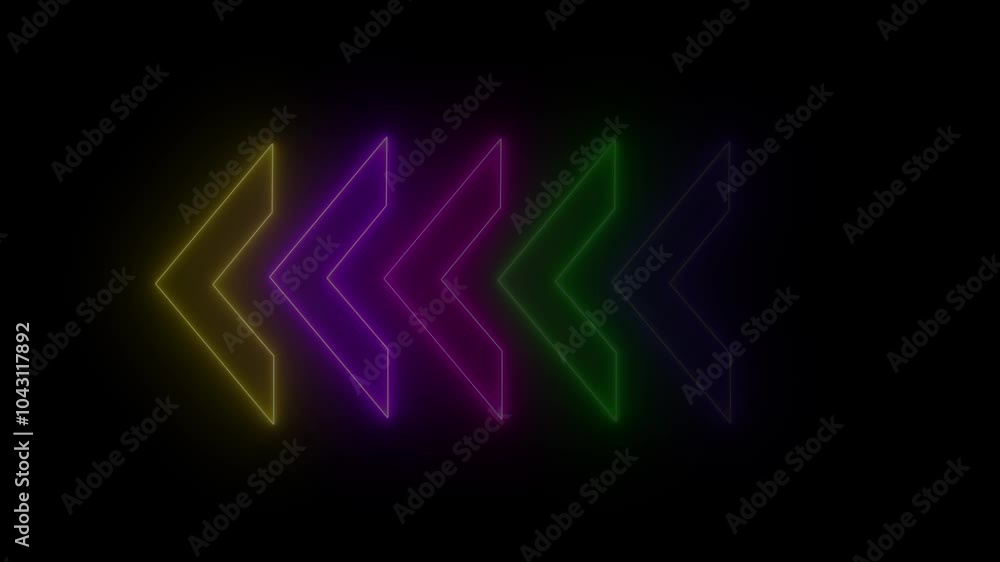 Abstract set of glowing neon arrows. left neon arrow animation. Abstract set of glowing neon arrows. left neon arrow animation.