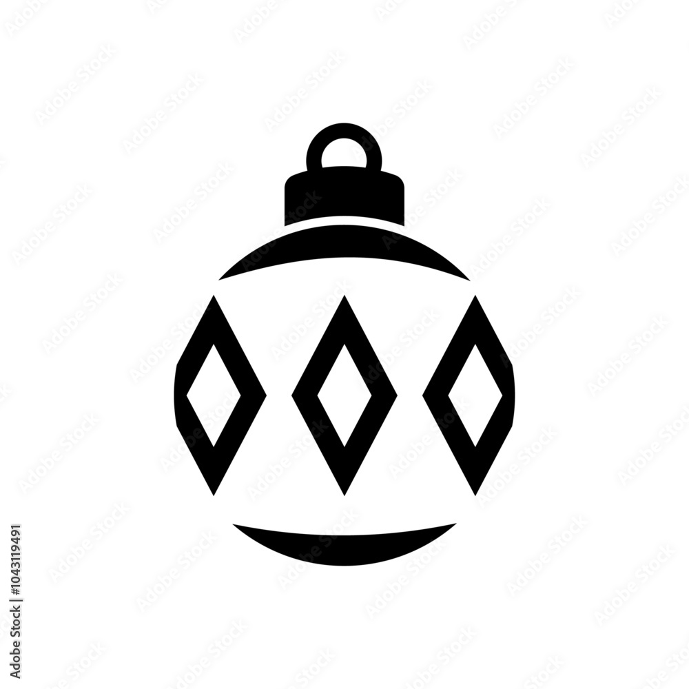 Decoración de Navidad. Logo con silueta de bola de navidad en espacio negativo con rombos para tarjetas y felicitaciones Decoración de Navidad. Logo con silueta de bola de navidad en espacio negativo con rombos para tarjetas y felicitaciones
