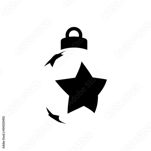 Decoración de Navidad. Logo con silueta de bola de navidad en espacio negativo con estrellas para tarjetas y felicitaciones