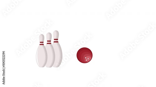 animated bouncing bowling ball hit the pins on a transparent background with zero alpha channel