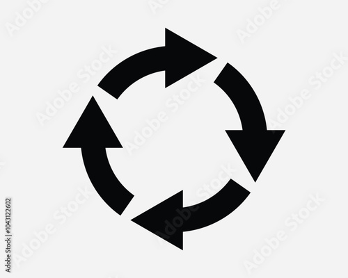 Round Circle Arrow Repeat Cycle Recycle System Close Loop Refresh Again Circular Motion Path Rotation Icon Sign SVG Shape Outline Black White Vector