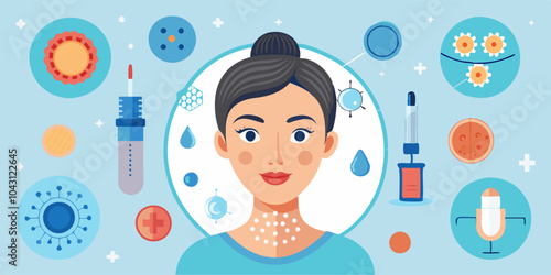 Skincare and dermatology concepts with woman and cosmetic elements for health and beauty design