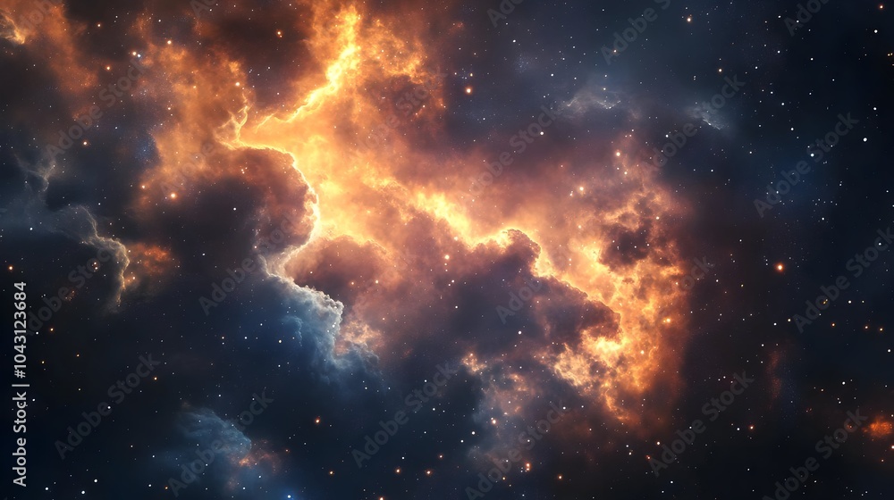 Fototapeta premium Captivating image of a fiery,swirling cosmic nebula explosion,showcasing the grand,dramatic beauty of the vast,mysterious universe. Luminous.