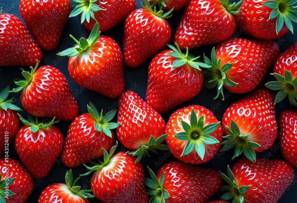 Close-up of red strawberries on dark background Close-up of red strawberries on dark background