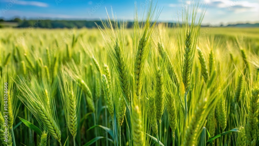 Green barley plants in a farm field during summer Green barley plants in a farm field during summer