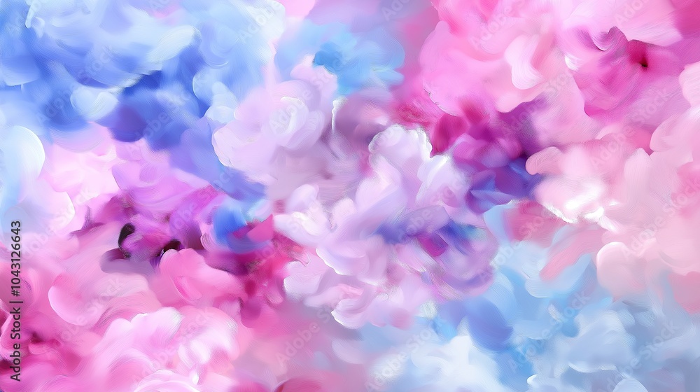 Obraz premium Soft, abstract clouds in shades of blush pink, baby blue, and lavender, blending smoothly into one another for a gentle, airy look