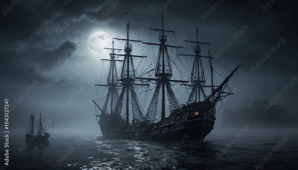 Fototapeta premium ghost ship in the night sea