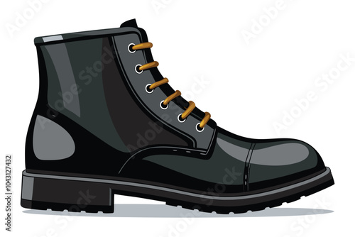 Realistic Vector Illustration of a New Black Leather Boot on White Background.