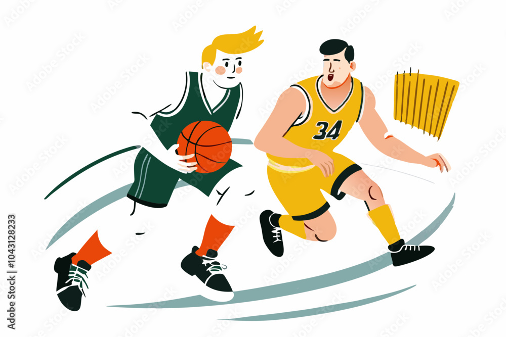 Fototapeta premium Dynamic Duo: Basketball Players in Action on the Court