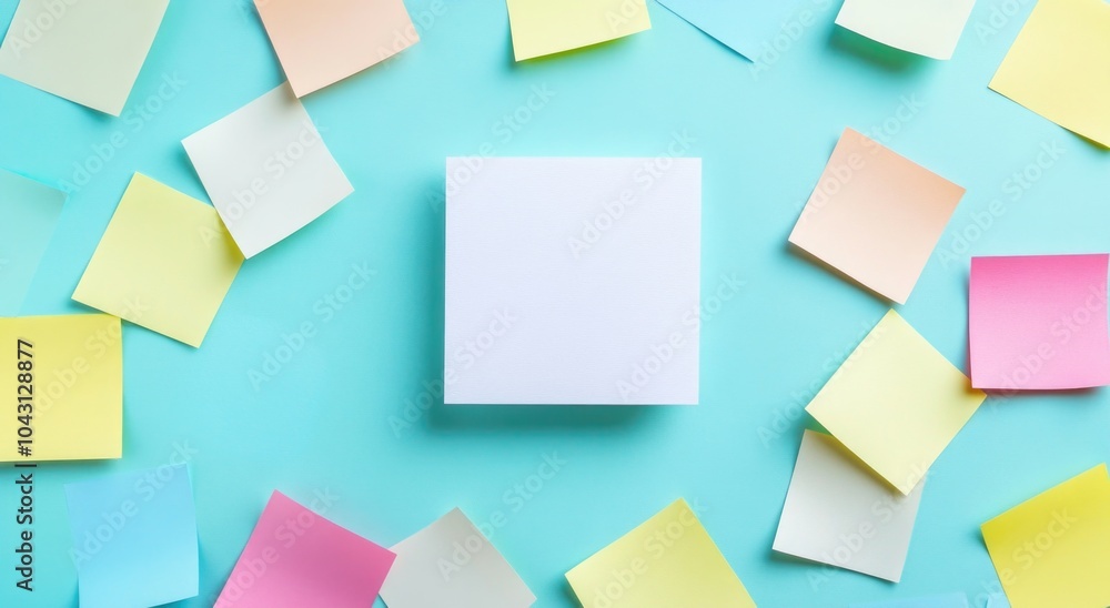 Many colorful post-it notes on blue background. Many colorful post-it notes on blue background.