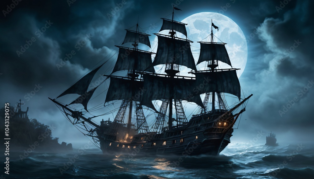 Fototapeta premium ghost ship in the night sea