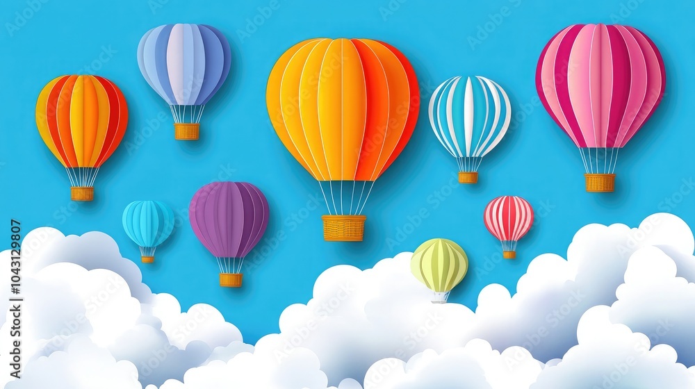 Naklejka premium Colorful Hot Air Balloons in a Blue Sky