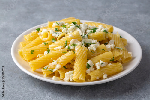 Delicious food; Cheese Sauce Penne Pasta - Turkish name; peynirli makarna photo