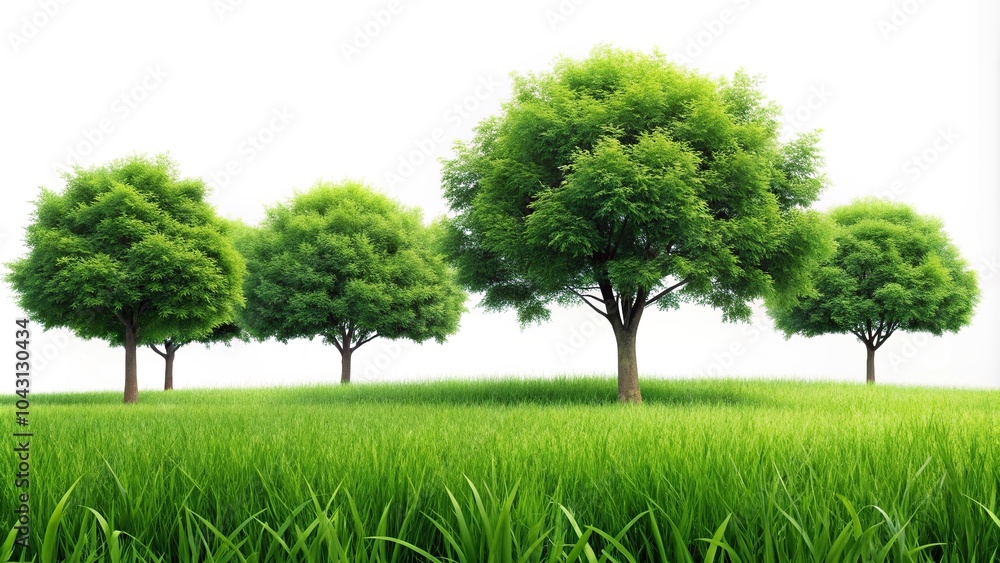 Fototapeta premium Green grass and trees isolated on white background