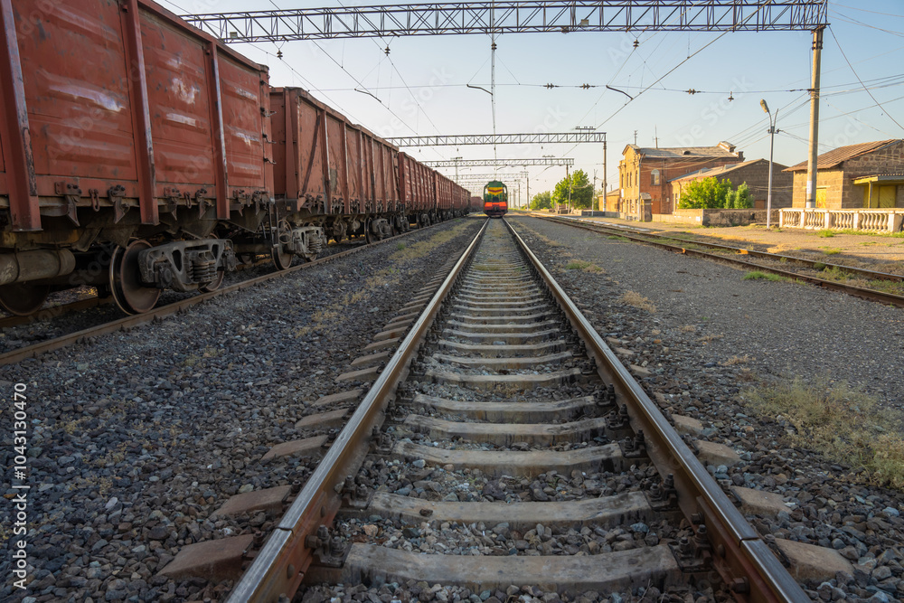 Obraz premium Old red train car, freight train